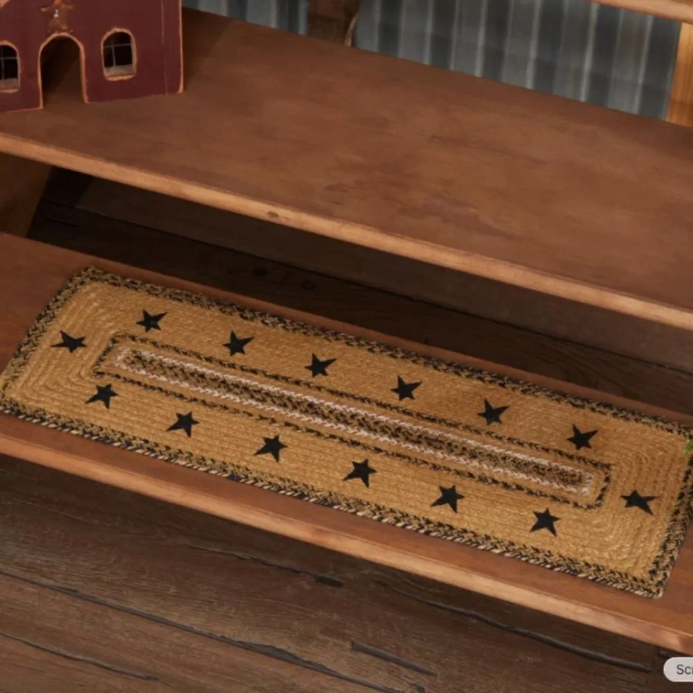 Country Star Farmhouse Jute Braided Stair Tread or Table Runner Rustic Primitive